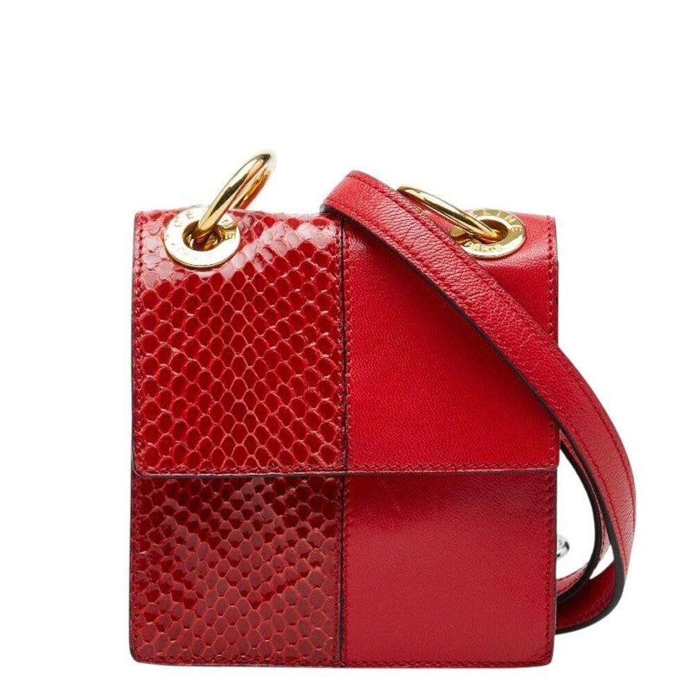 Celine Python Logo Chain Shoulder Bag Red